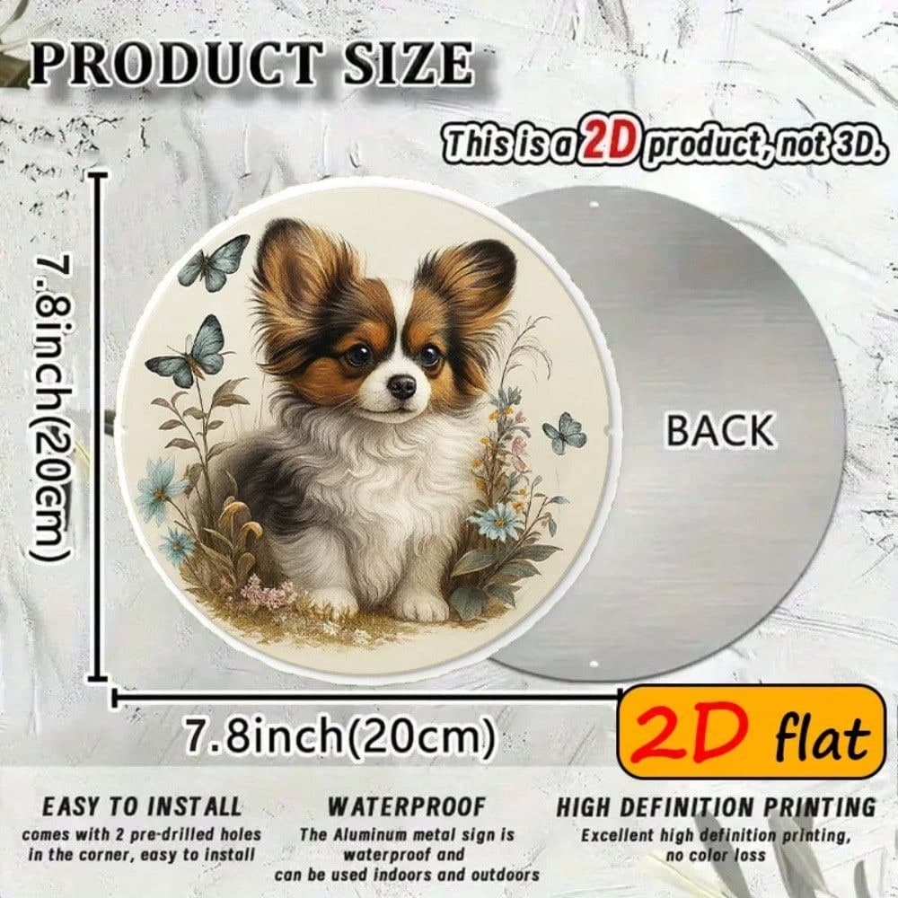 Cute Pomeranian Puppy Round Aluminum Sign Dog Lover Wall Decor
