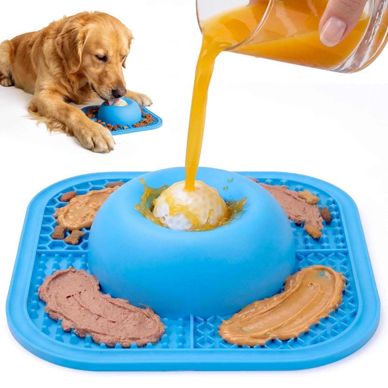 Slow Feeder Dog Bowls & Lick Mat For Liquid And Thick Treat, Anti-Slip Dog Lick Bowl With Interactive Rolling Ball, 5-6 Cup Pup Licking Toy For Large Medium Small Dogs And Cats