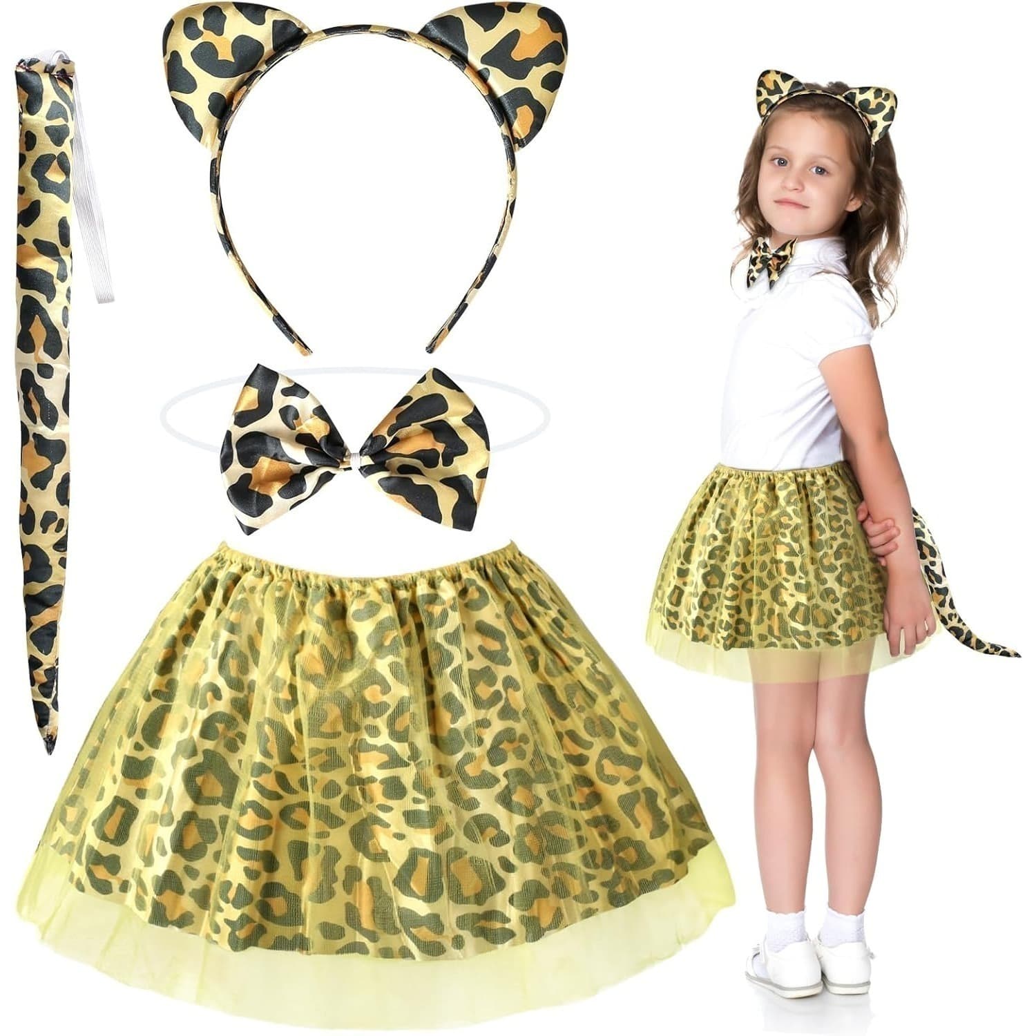 Yellow Animal Costume: Dalmatian, Spotted Dog, Cat, Donkey, Fox, Tiger, Leopard, Squirrel With Ears, Headband, Flying Tail, Animal Carnival, Role-Playing, Photo Booth Prop