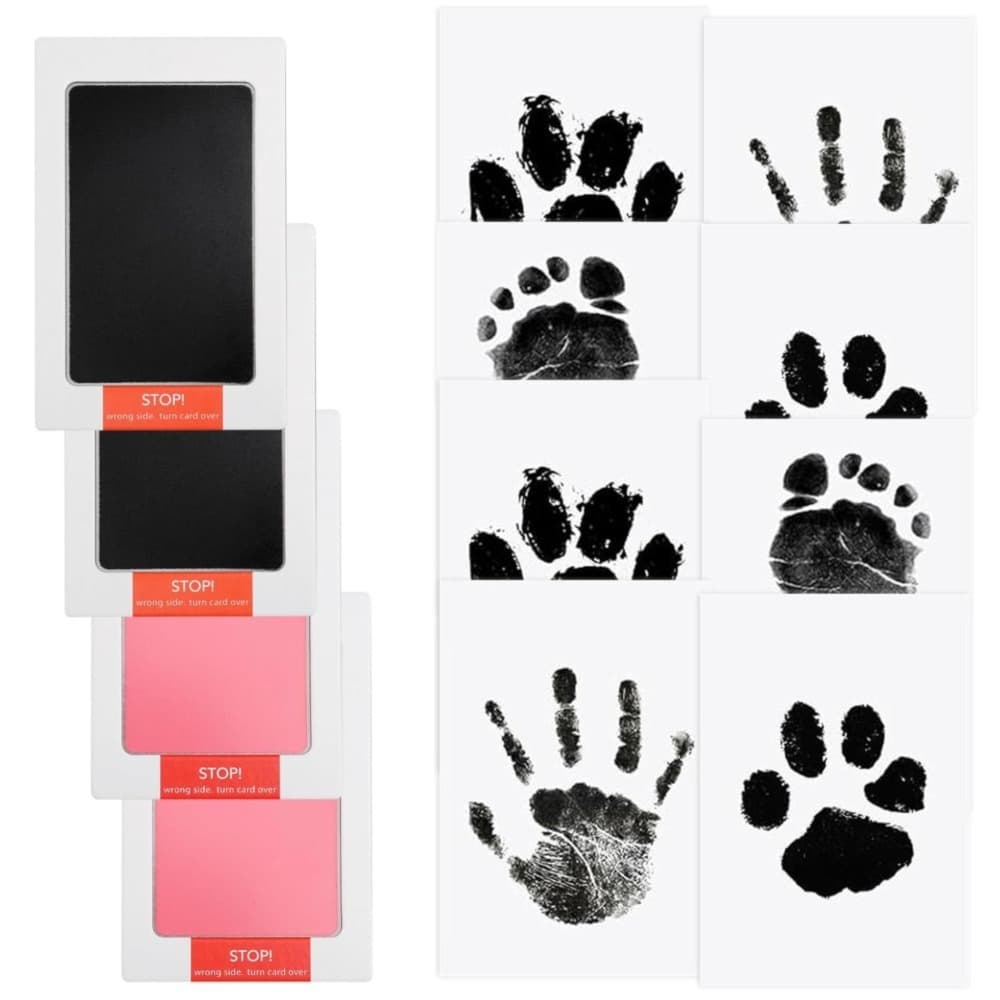 Handprint And Footprint 4-Piece Ink-Free Stamp Pad Set, 8 Printing Cards, And 10 Picture Frames Imprint Set: Dog And Cat Paw Prints And Footprints