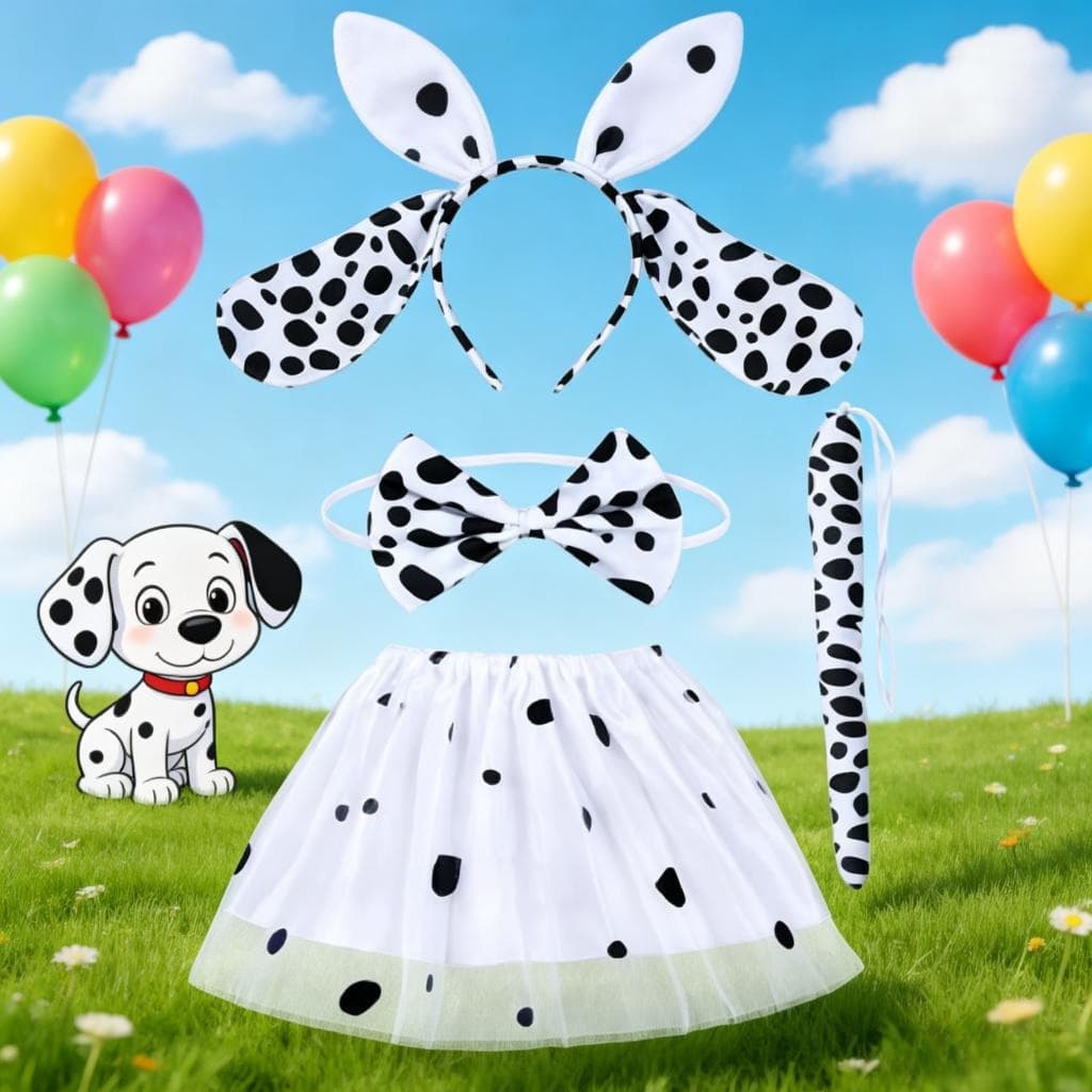 Dalmatian Dog Costume, 3-Piece Dalmatian Costume Set With Polka-Dot Skirt, Ears & Tail, Animal Costume For Cosplay, Carnival & Halloween, Polka-Dot Outfit For Women—Party Accessory Set