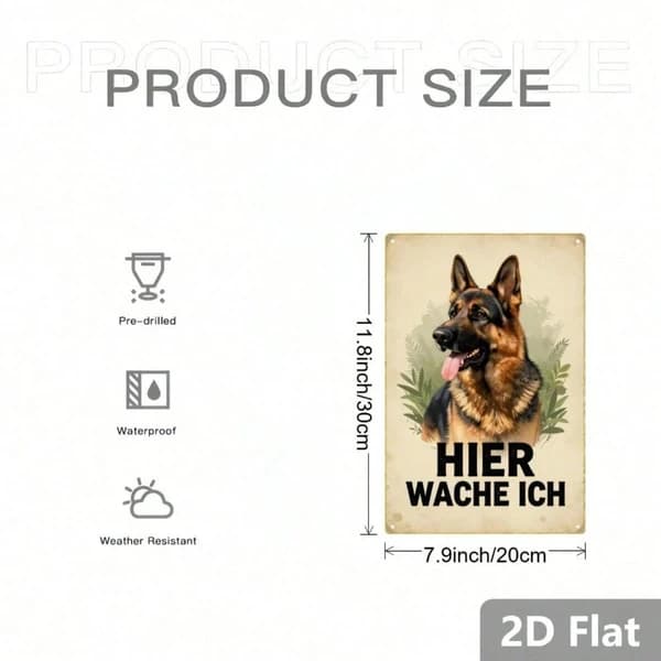 CIFbuy Vintage German Shepherd Metal Sign HIER WACHE ICH Retro Dog Wall Art Classic Animal Illustration 2D Flat Home Decor 1pc TikTok, TikTok, C Self-pickup Logiopics