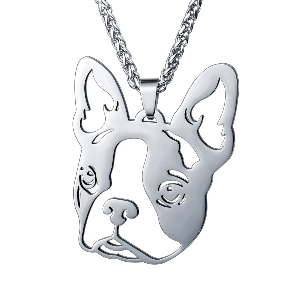 BIG SIZE Boston Terrier Dog Head Pendant Necklace
