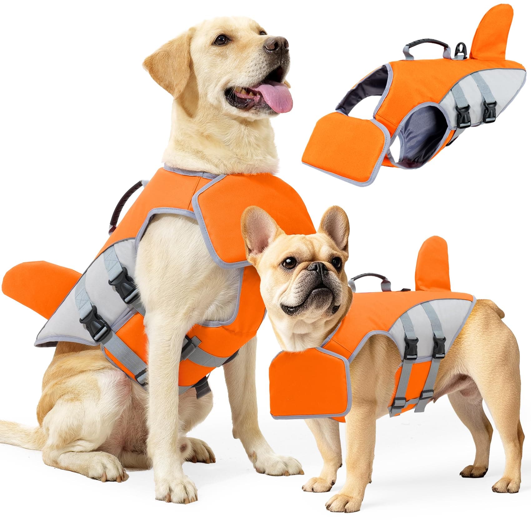 Dog Life Jacket For Small Medium Large Dogs, Shark Pet Life Vest With Rescue Handle & Adjustable Straps, Reflective Dog Flotation Vest For Swimming, Boating, Beach