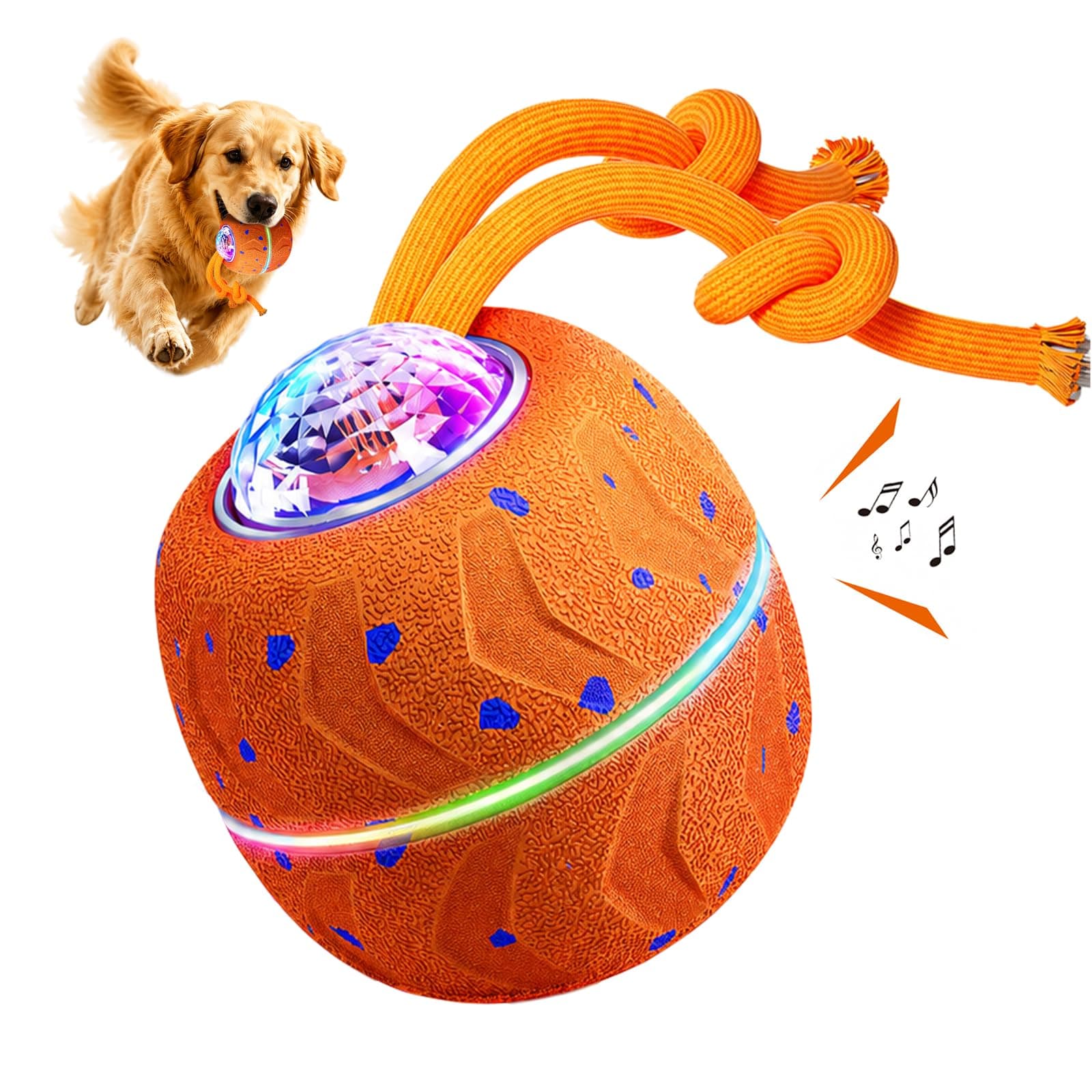 Smart Interactive Dog Toy Ball, Dog Enrichment Toys, Dog Barking Ball, E-TPU Material, Electric Automatic Moving And Rolling Dog Toy With Rope For Small, Medium, Large Dogs Boredom.
