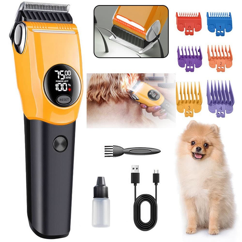 LCD Professional Dog Clippers Cordless Pet Trimmer Grooming Kit Thick Curly Coat