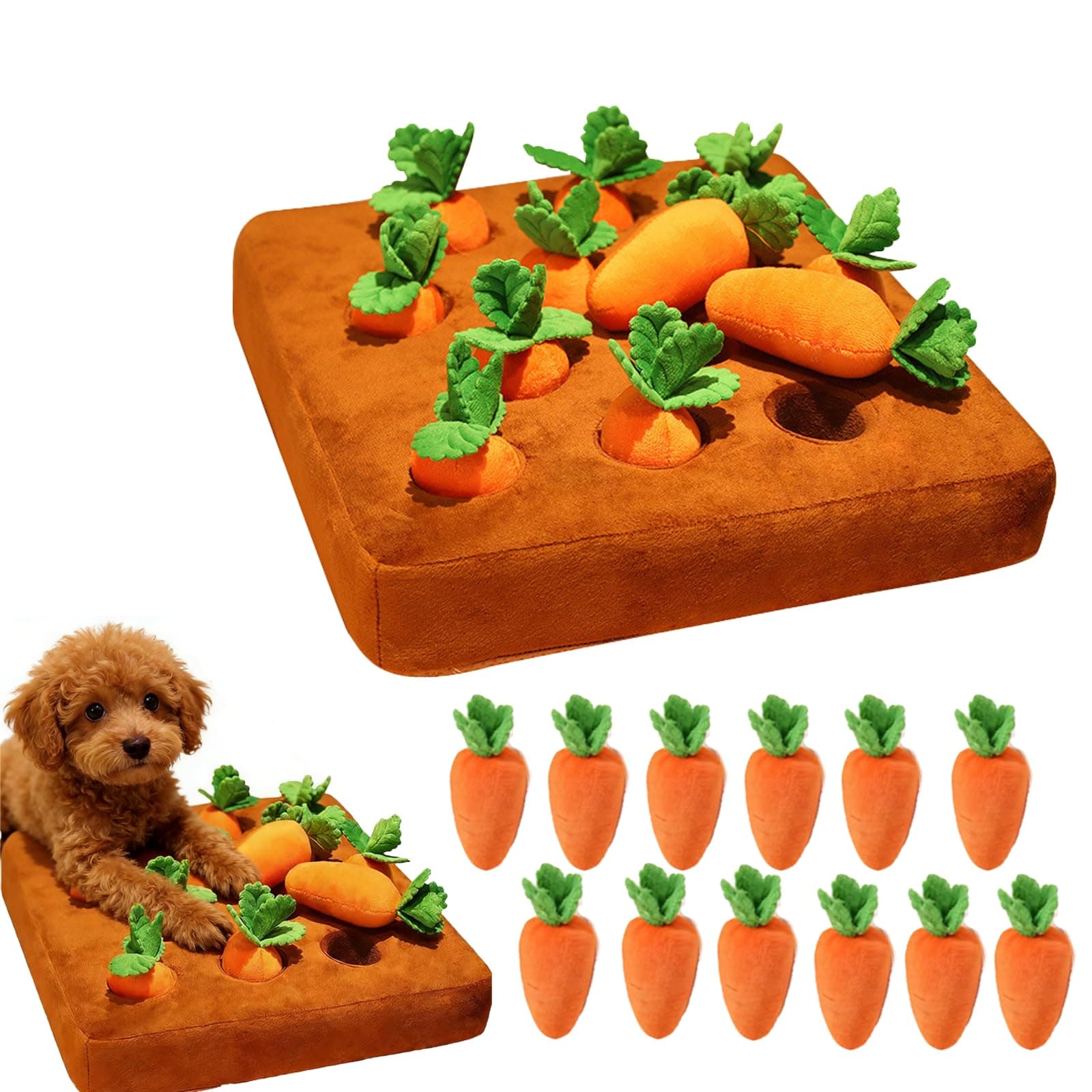 Carrot Dog Toy, Snuffle Mat For Dogs Toy Carrot, Interactive Carrots Dog Plush Puzzle Toys,Carrot Garden Dog,Dog Carrot Toys Pet Stress Relief With 12 Carrots