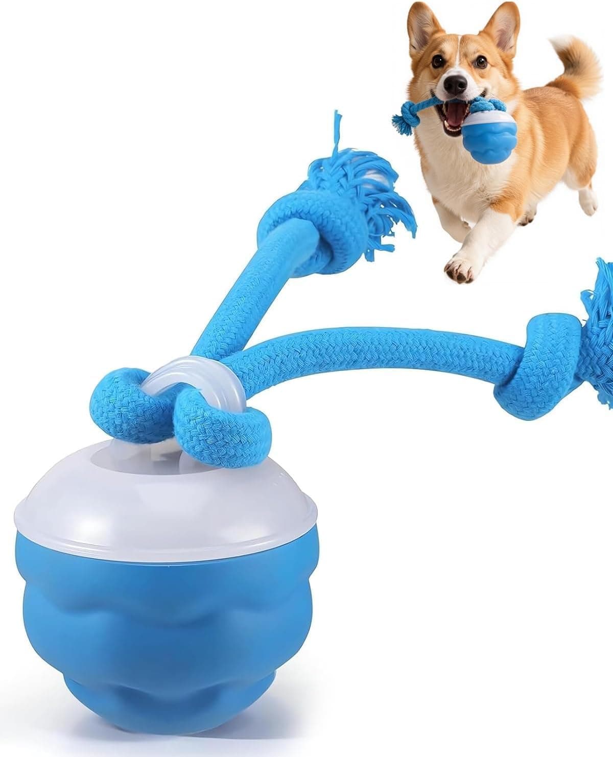 Interactive Dog Toys With Rope -Smart Dog Ball Built-in Barking Sound, Motion Activated USB-C Rechargeable Dog Toy With 3 Play Modes For Medium & Large Dogs