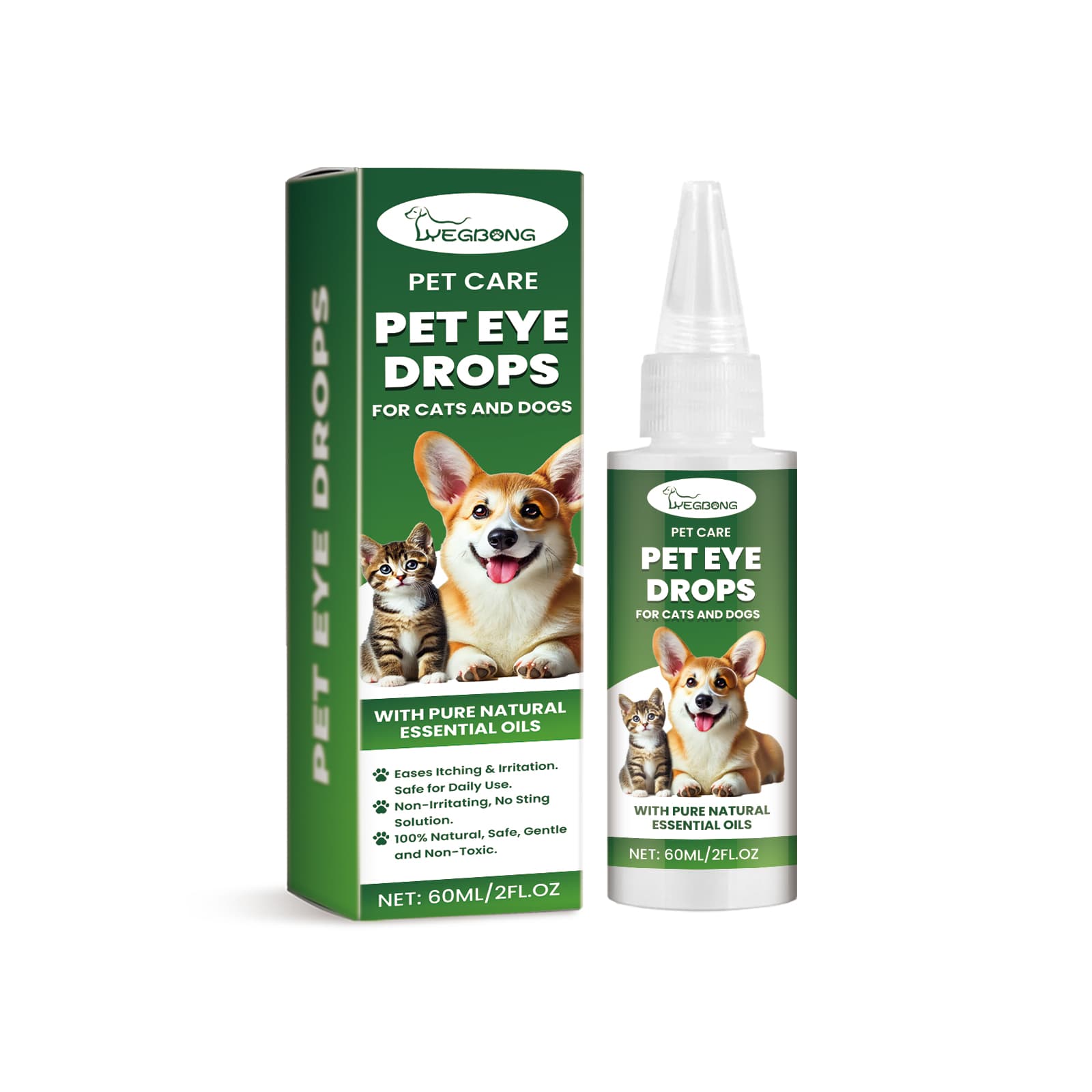 Dog Cat Eye Drops, Gentle Eye Care With Sodium Hyaluronate & Vitamin E, Soothe Irritation, 60ml Pet Eye Cleaner