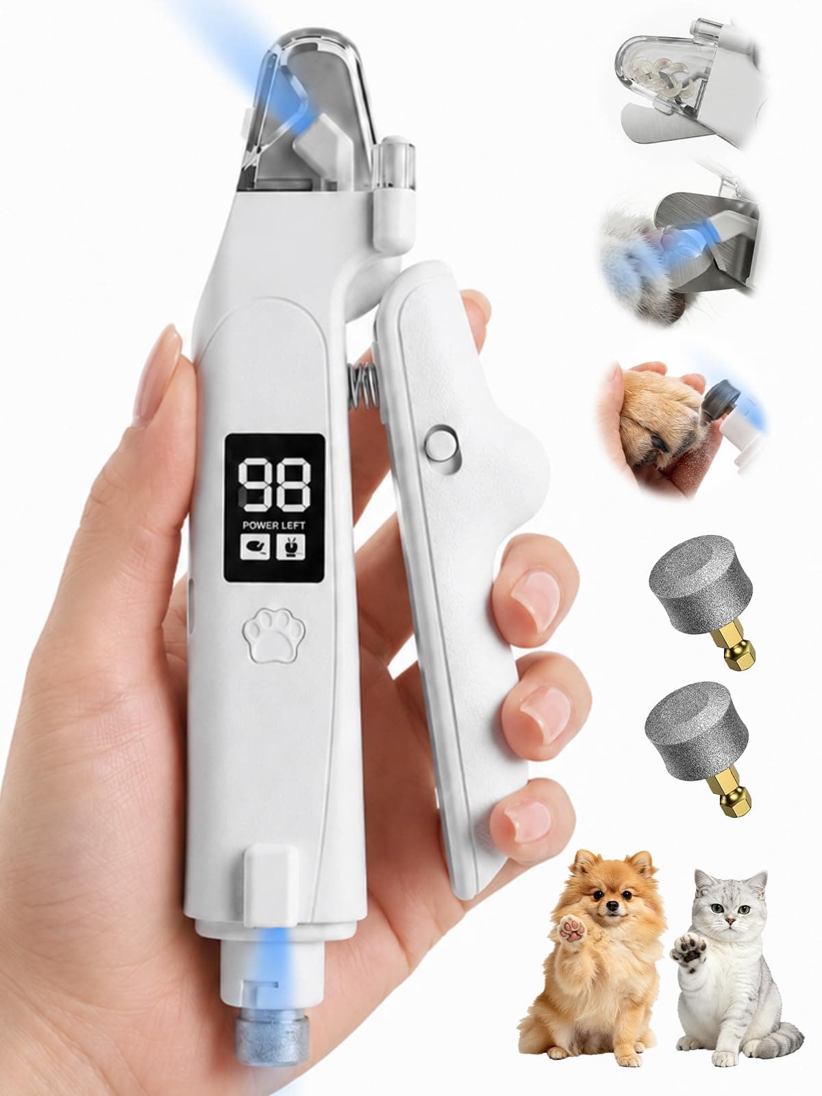 Dog Nail Clippers With Light, 2-in-1 Nail Clipper & Grinder Trimmer For Large Medium Small Dogs Cats, USB Rechargeable, Dual LED Quick Sensor & Safety Guard Portable Home Pet Grooming Tool