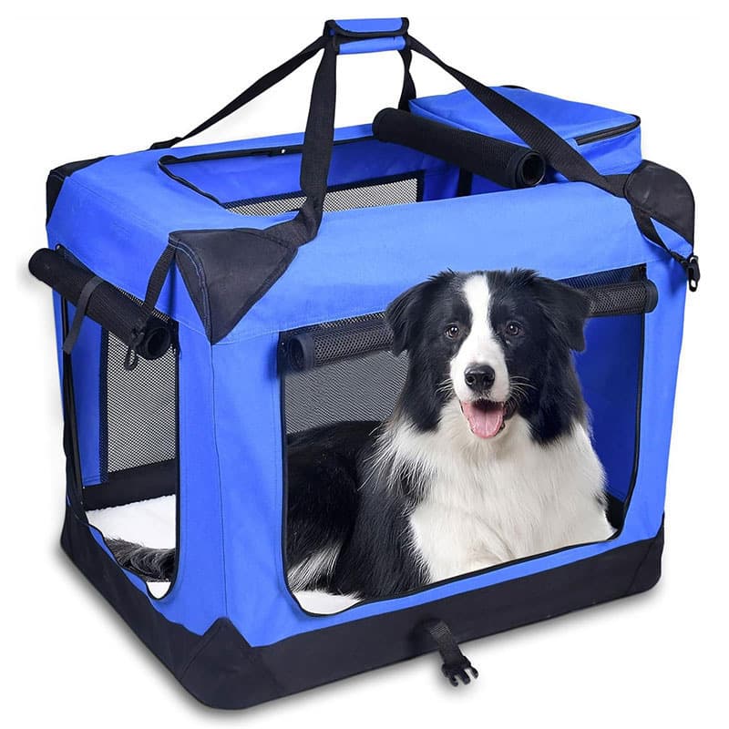 3-Door Folding Soft Dog Crate With Carrying Bag And Fleece Bed , Indoor & Outdoor Pet Home