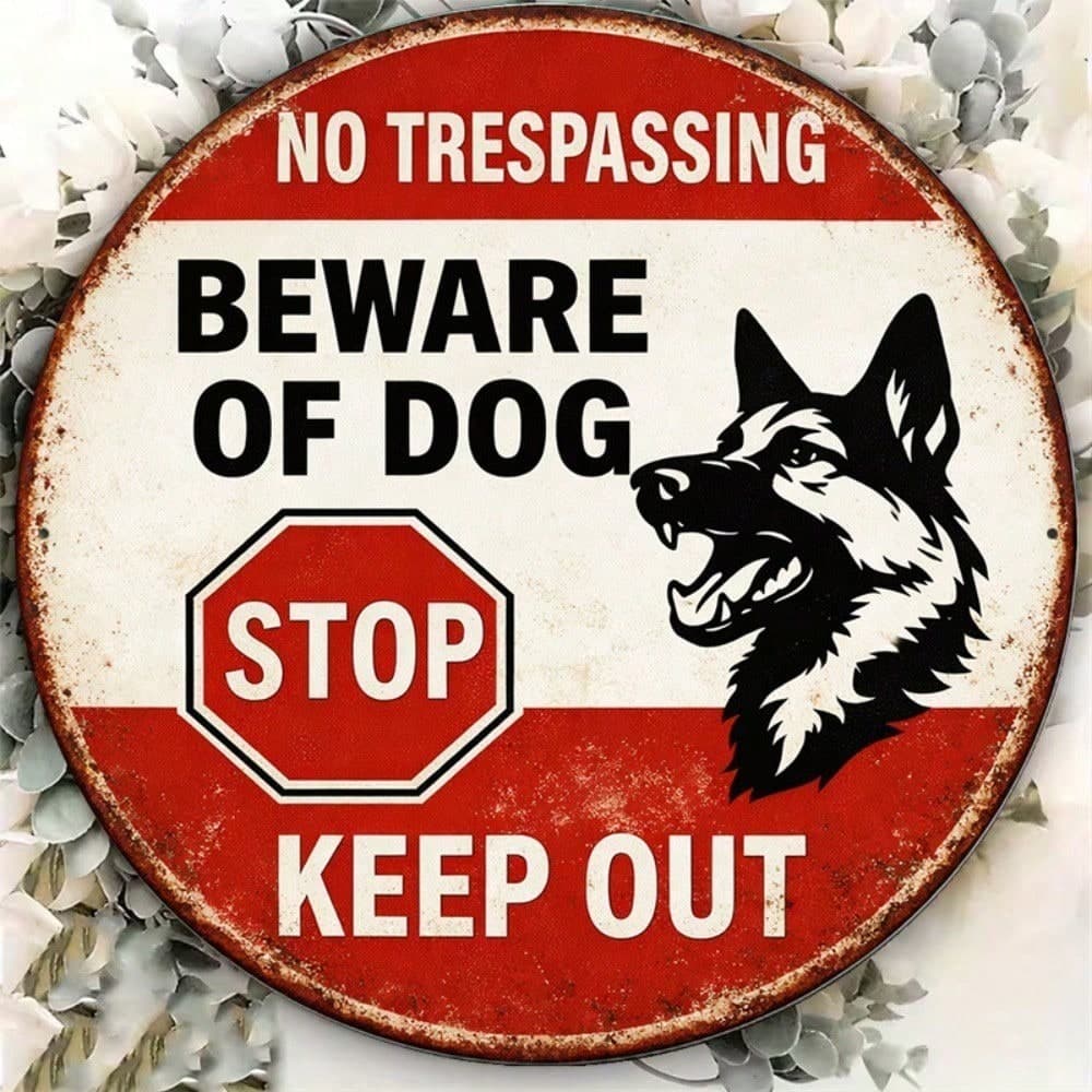 8x8in Vintage Beware Of Dog No Trespassing Round Warning Sign