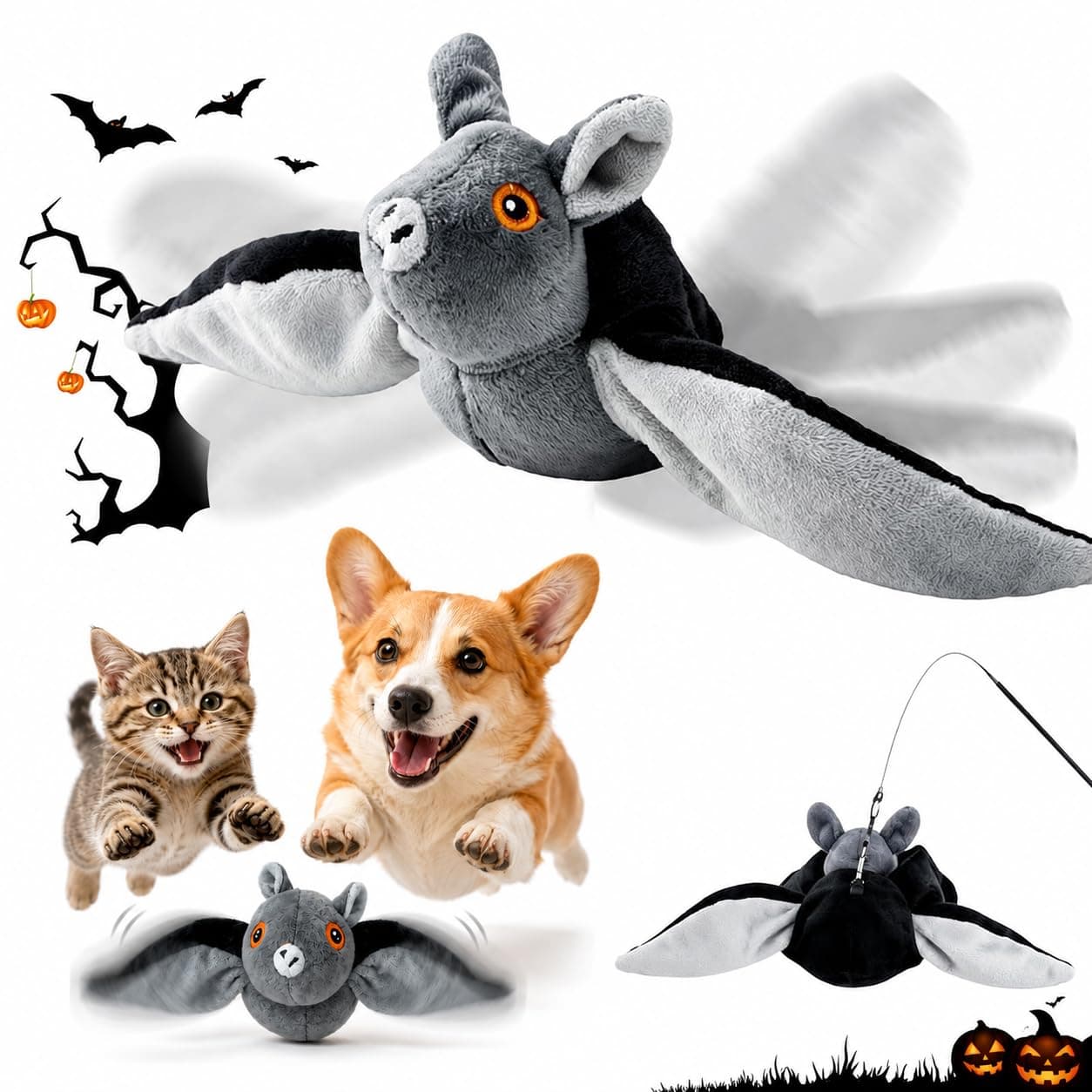 Flying Bat Dog Toy, Flying Bat Toy For Dogs, Flapping Bird Interactive Cat Toy, Cute Flapping Wings Electric Teasing Cat Dog Toy, Hanging And Ground Play