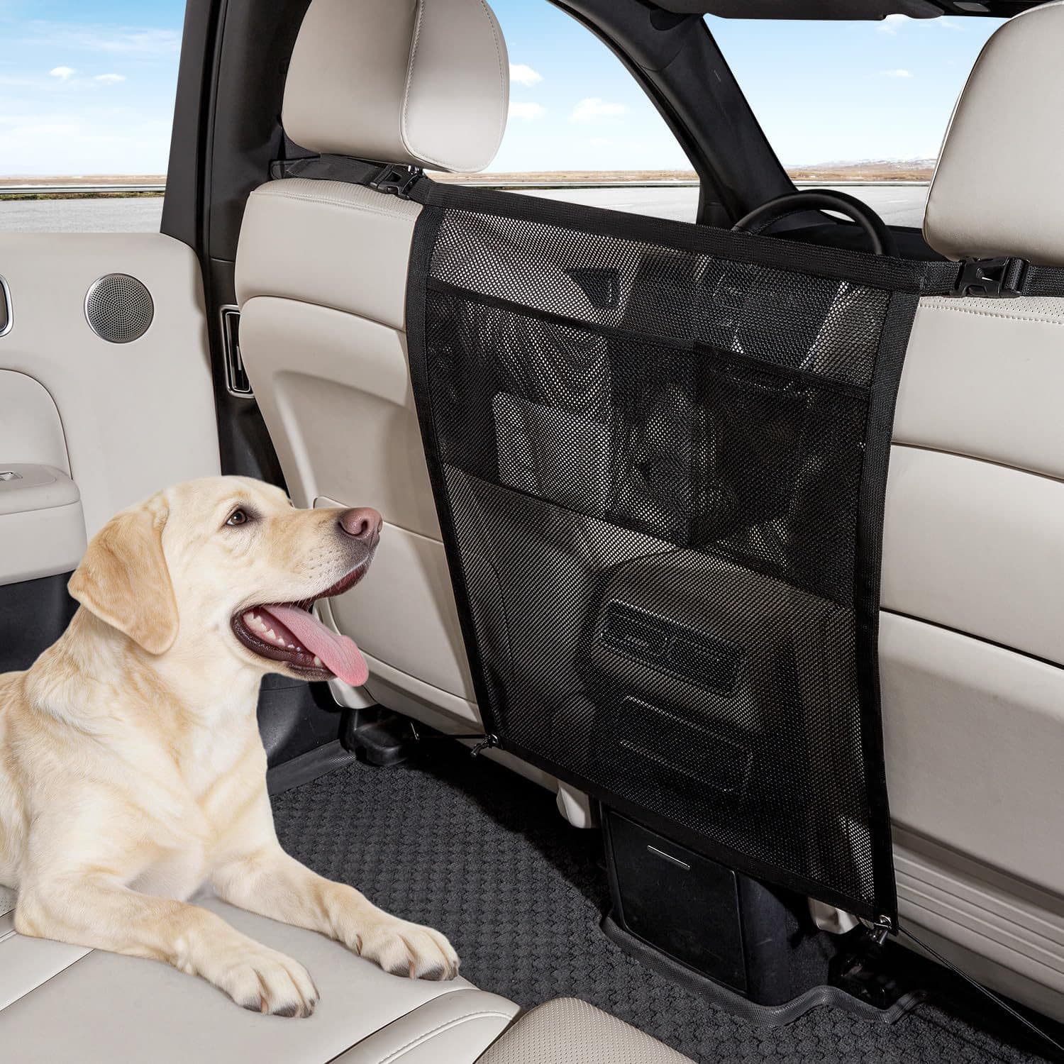 Dog Car Net Barrier, Dog Net For Car With Mesh Organizer For Car SUV Truck  Universal Dog Car Barrier Fits,Scratch-Resistant Mesh With Storage Pocket, Keeps Pets Safe In Backseat