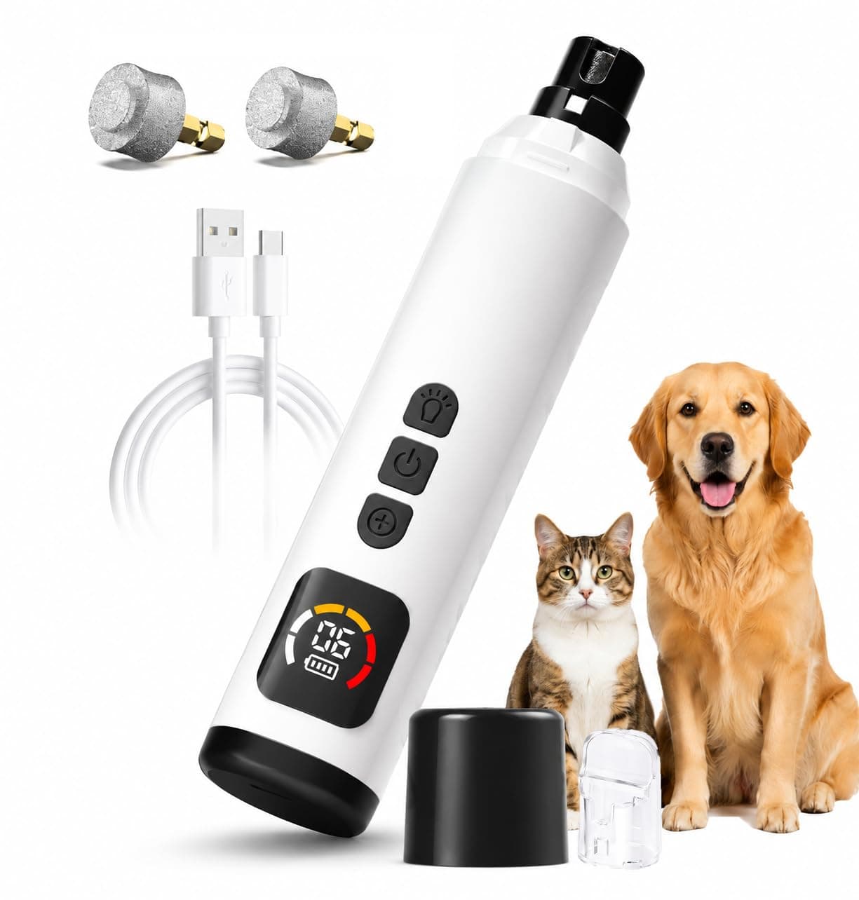 Dog Nail Grinder, Quiet Pet Nail Trimmer For Dogs And Cats  6 Speeds, Dual LED Lights, Rechargeable 5H Runtime, 3 Diamond Heads, For Small Medium Large Pets
