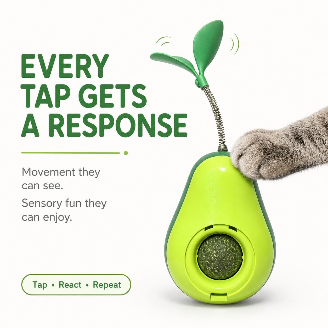 Avocado-Shaped Cat Tumbler Toy  Interactive Wobble Toy That Self-Rights Includes Replaceable Feather & Catnip Ball Indoor Toy For Exercise, Entertainment, And Boredom Relief For Kittens