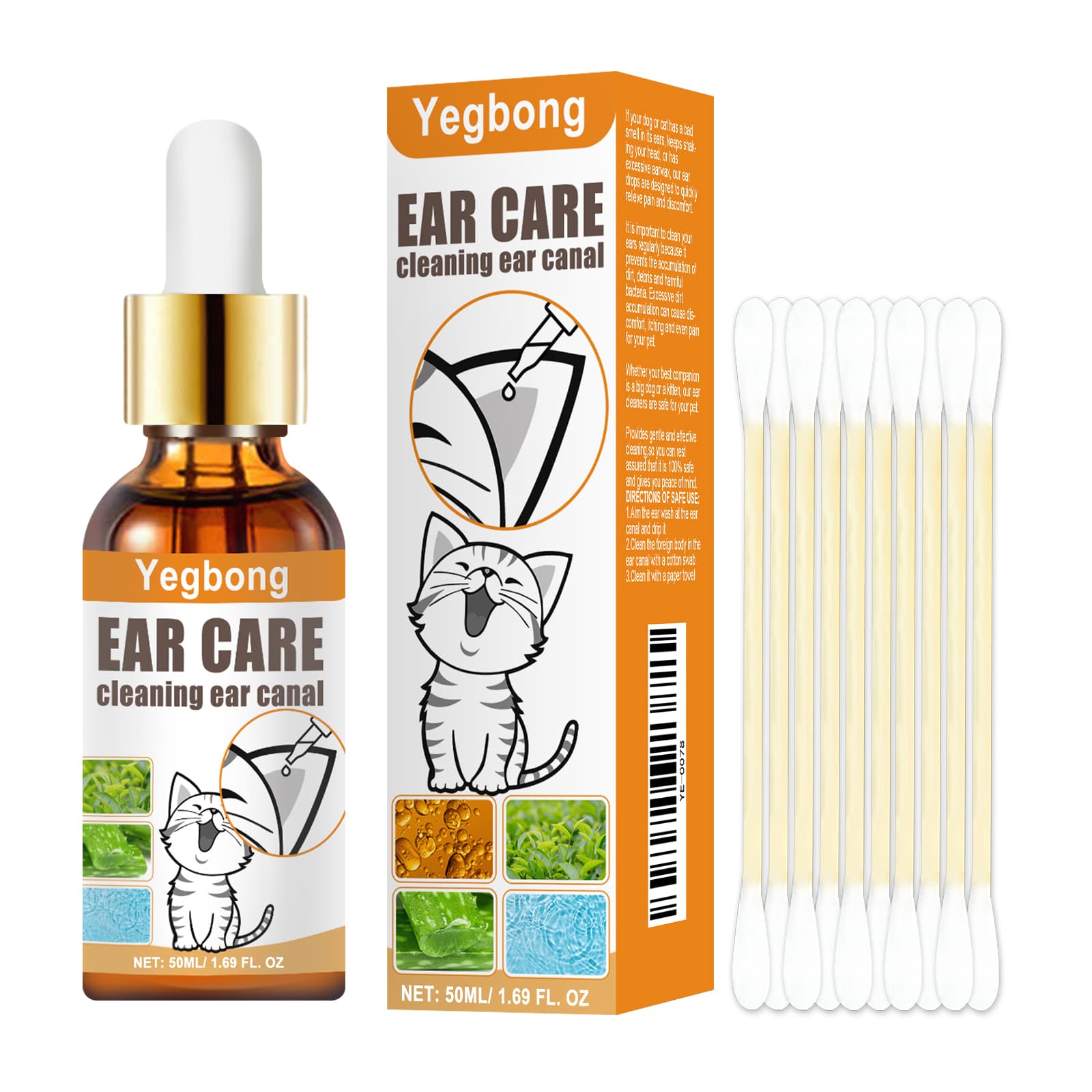 Pet Ear Cleaner Drops, Dog & Cat Ear Care Solution With Aloe, Glycerin & Tea Tree Oil, Gentle Ear Cleanser For Removing Dirt, Odor & Mites, 50ml