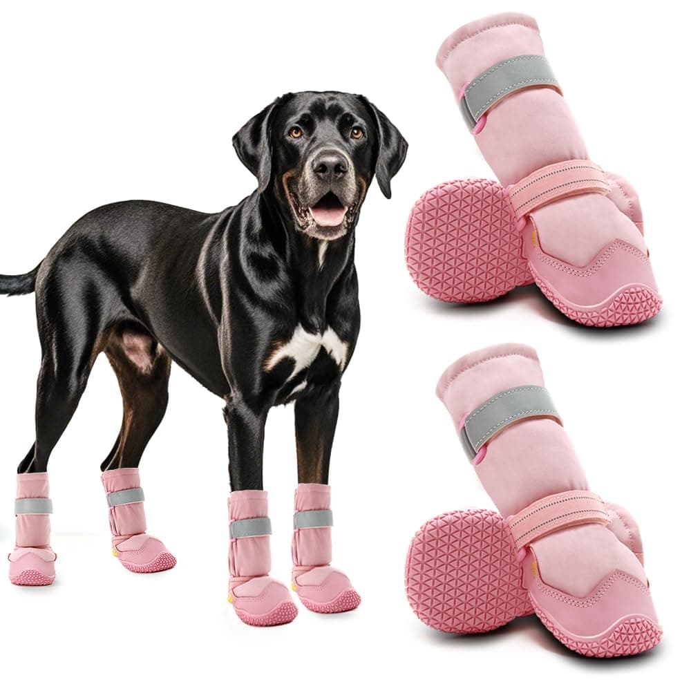 Dog Shoes For Dogs, Dog Booties For Dogs, Anti-Slip Dog Boots & Paw Protectors For Hot Pavement Winter Snow Hiking With Reflective Straps