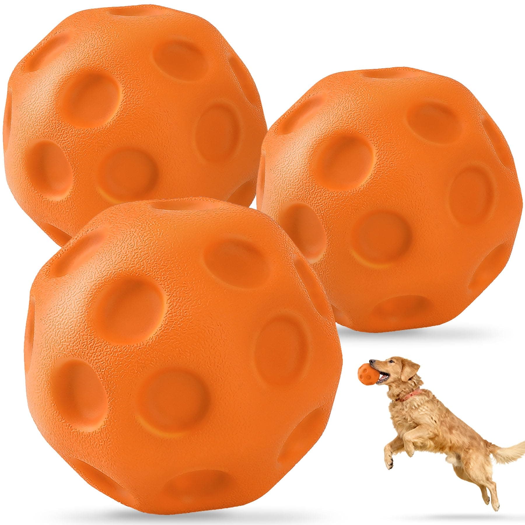 3 Pack Dog Balls For Medium & Large Dogs - High Bounce & Floating Fetch Balls, Interactive Outdoor Toys With Easy-Pickup Grooves, Bright Orange
