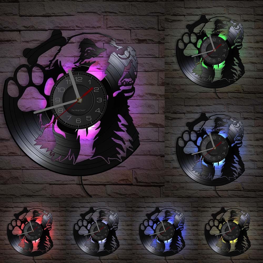 Dog Portrait Silent Wall Clock Vinyl Record