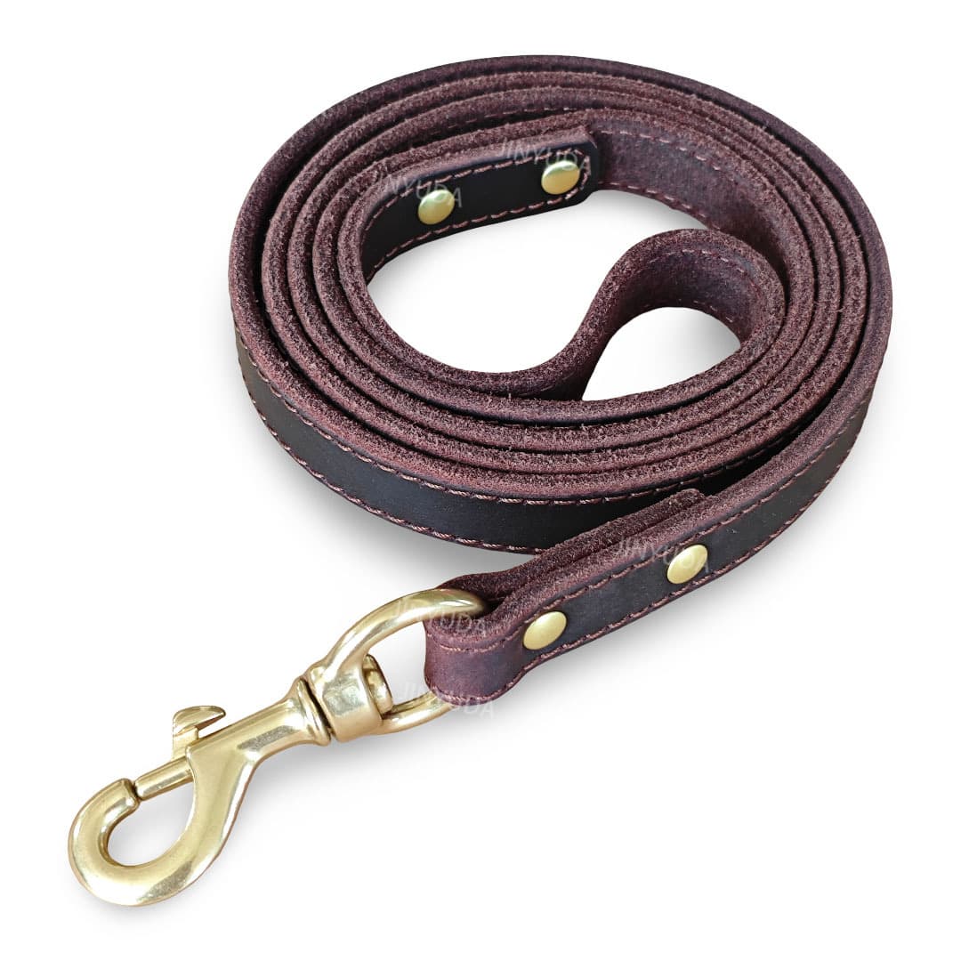 Pet Rope Dog Leash Genuine Full-grain Leather Rope Brass