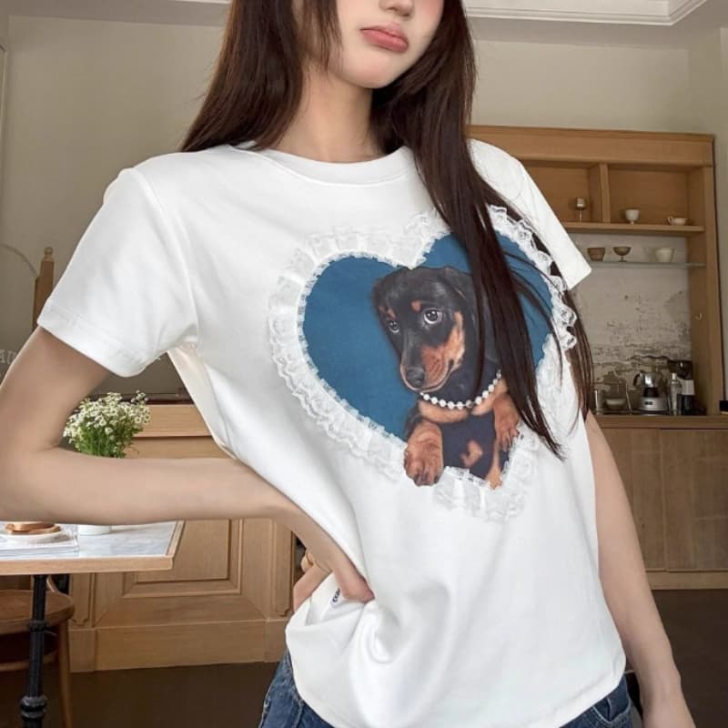 Dog-shaped Creative Print Small-sized Short-sleeved Shirt