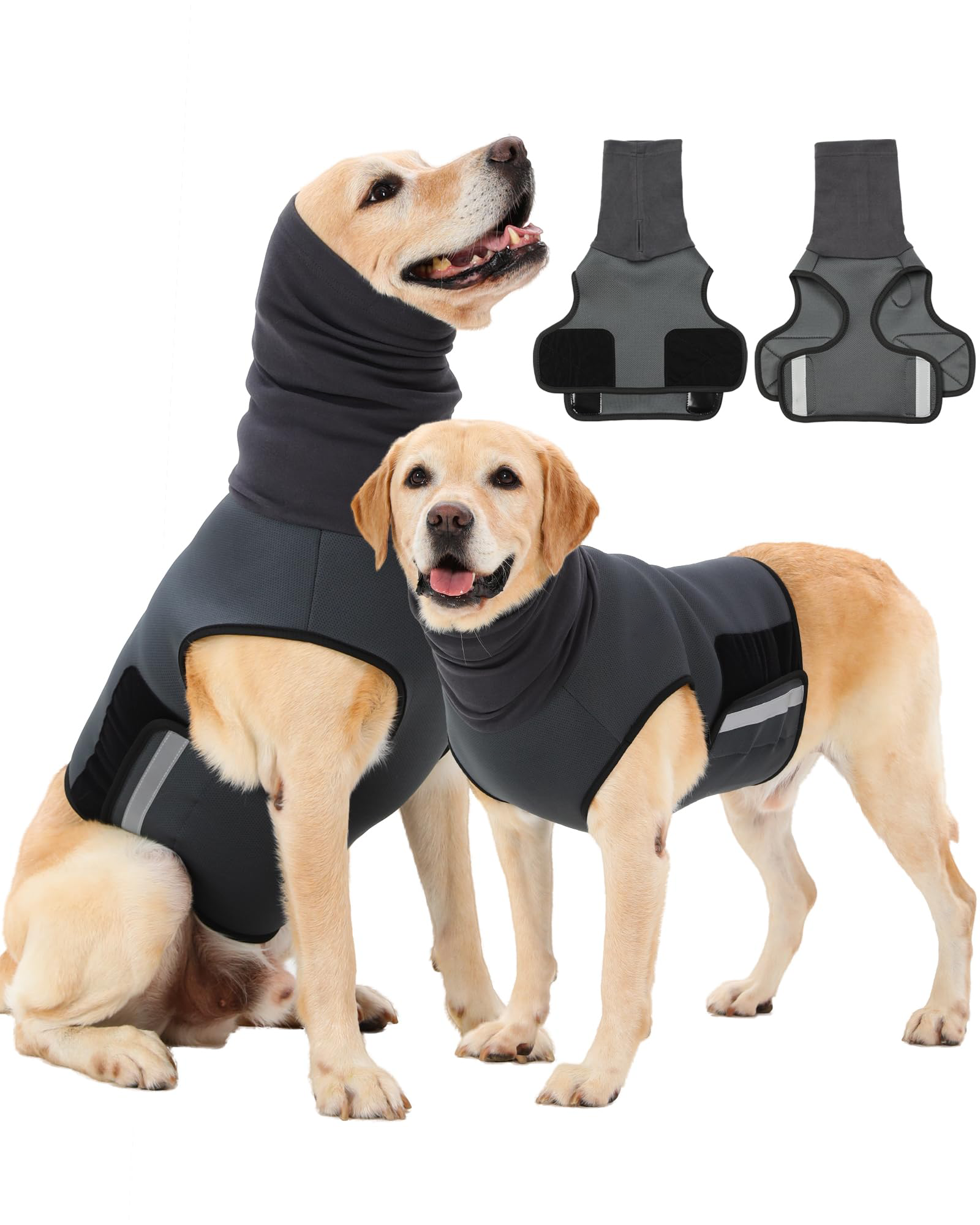 Dog Anxiety Vest With Hood, Skin-Friendly Thunder Jacket For Dogs, All-in-One Shorter Back Length Calming Shirt For Thunder, Fireworks, Separation - Keep Pet Calm Without Medicine
