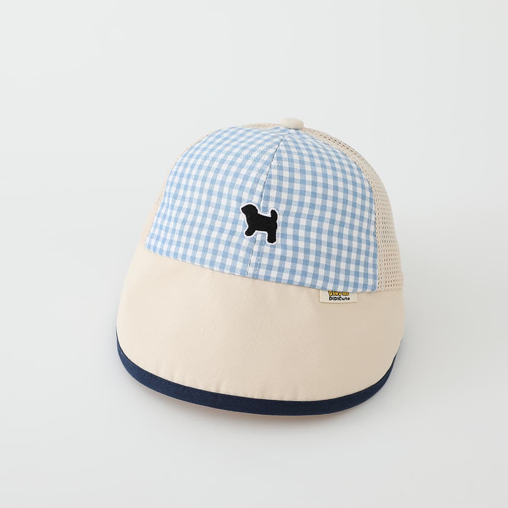 Summer Children's Checkered Multi-color Baseball Cap With Cartoon Dog Embroidery And Net Fabric Patching For Breathable And Soft Brim, Baby Sun Hat For Shade Protection