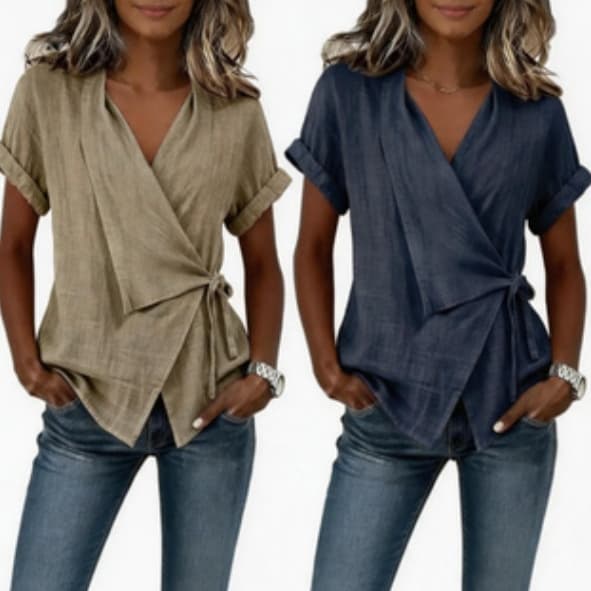 Women's Casual Lapel Collar Lace-Up Short-Sleeve Top
